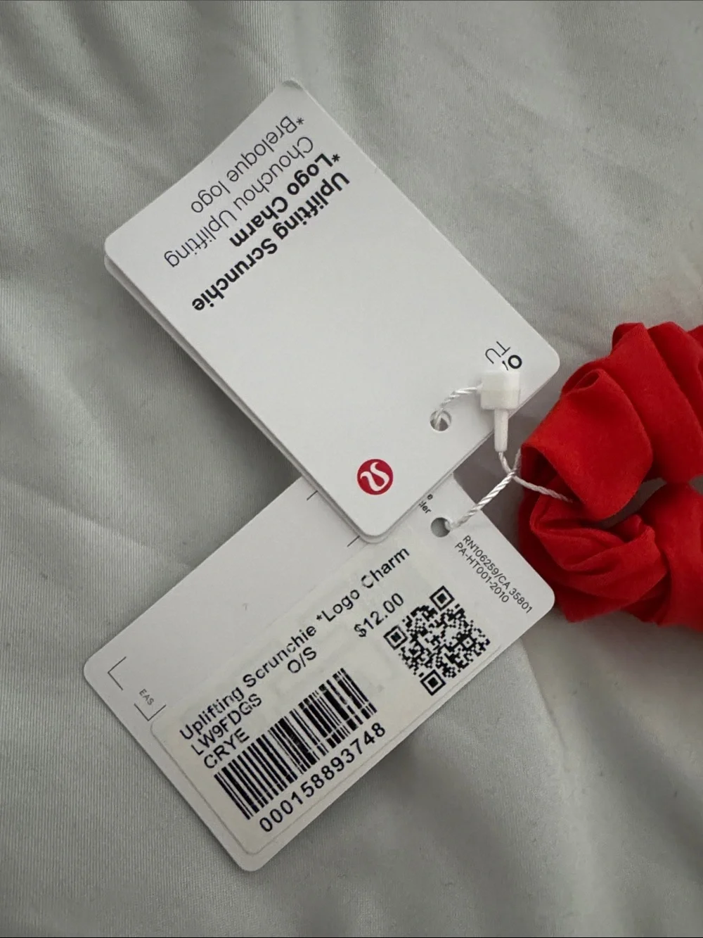 lululemon athletica Red Scrunchie with Gold Logo Accent
